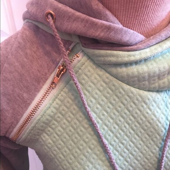 Mint green & grey double hoodie sz M - Picture 2 of 4